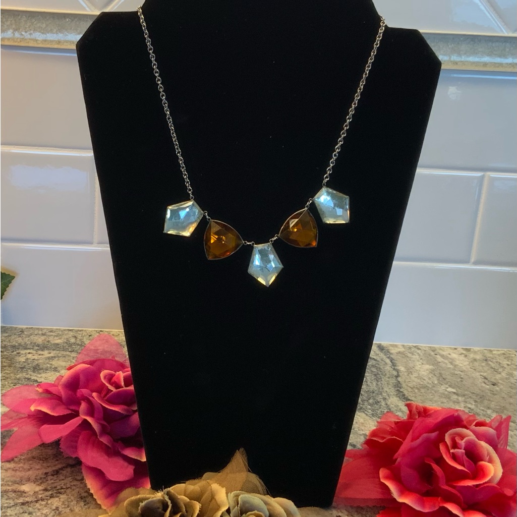 Vintage Art Deco Necklace Crystal Cut In Clear And Amber Citrine Stones 105$